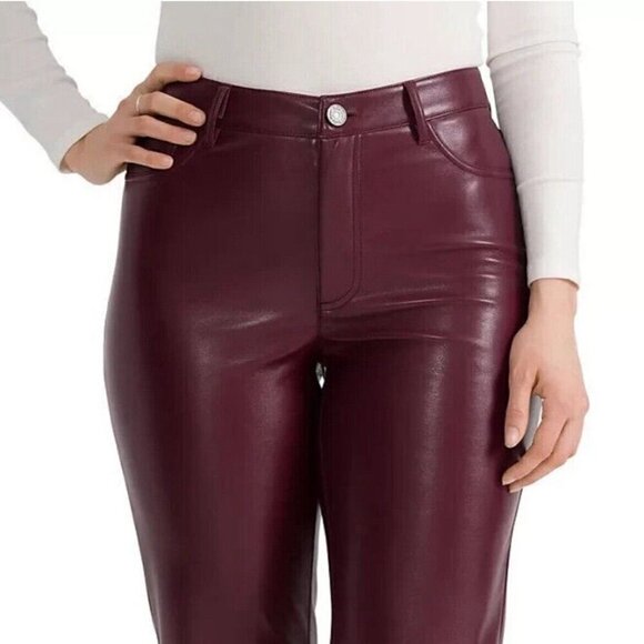 Anthropologie Joie Faux Leather Pants Size 8 Burgundy Straight Fit High Waist - Picture 8 of 16